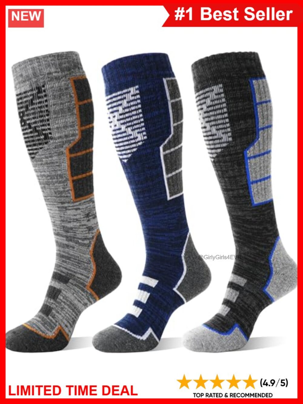 Merino Wool Thermal Ski Socks Knee High 3 Pairs
